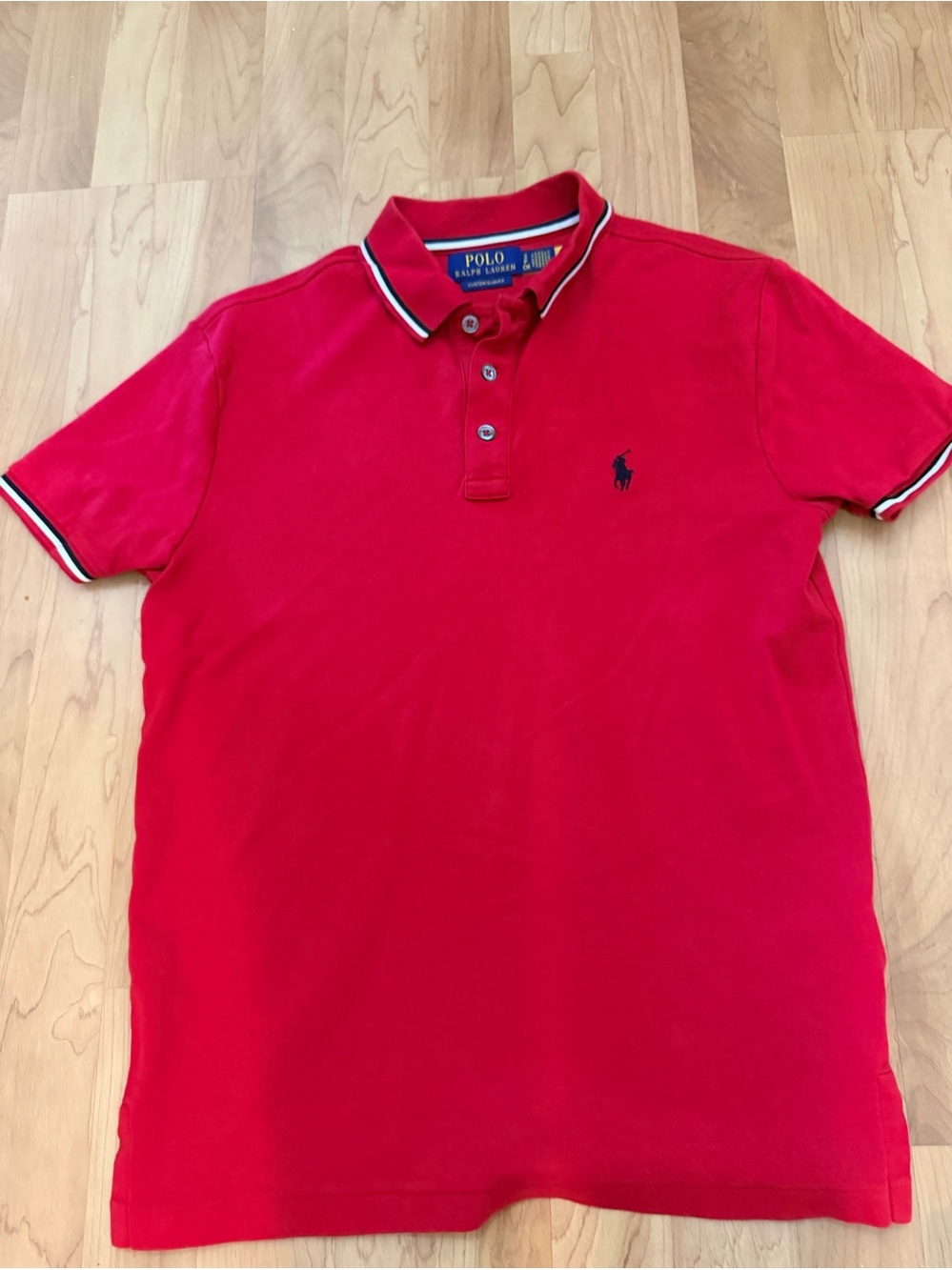 New Ralph Lauren women’s slim fit Red Polo with Navy Pony & Stripe Trims